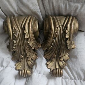 Elegant Mid Century Aged Gold Wall Sconces